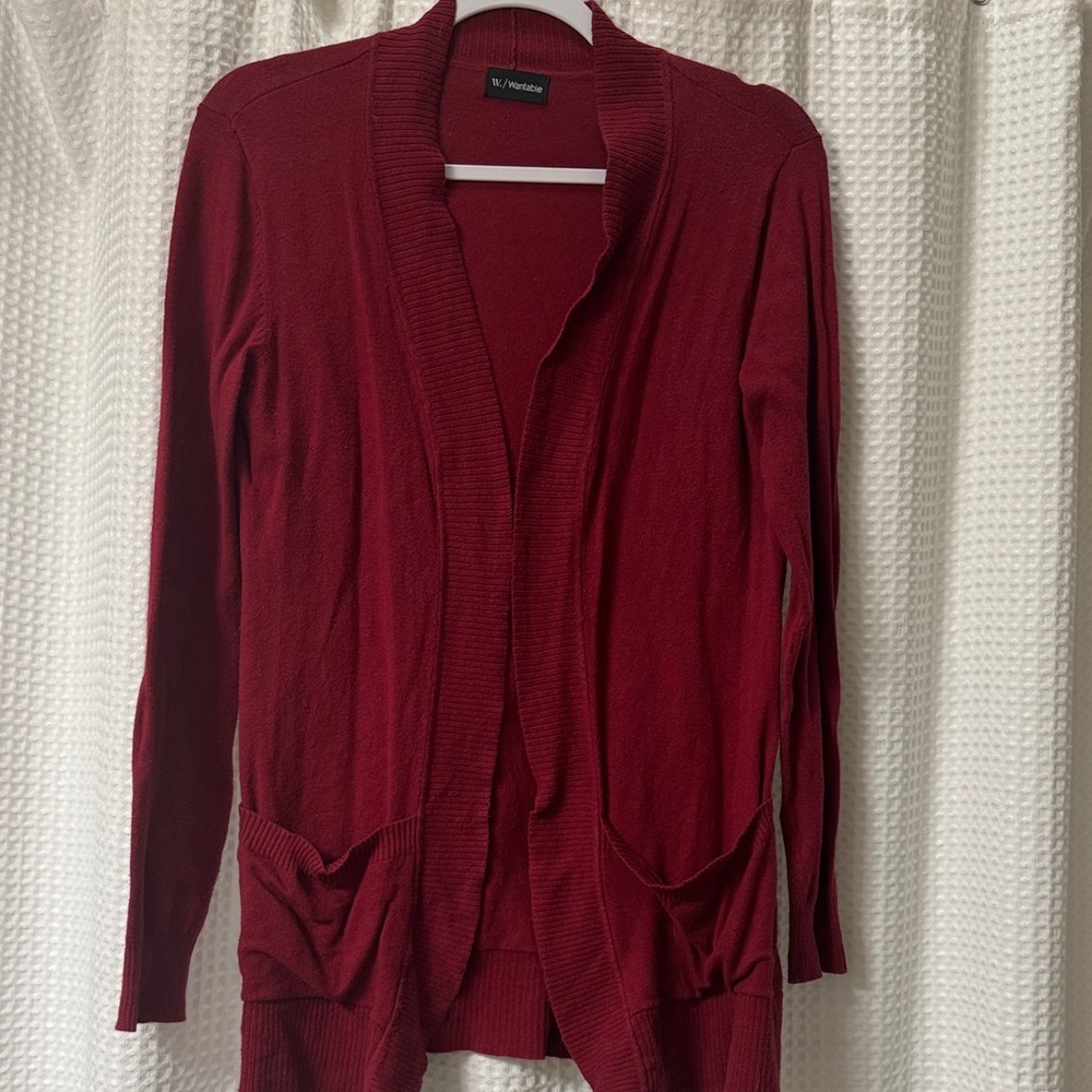 Women's Burgundy Open Front Cardigan
